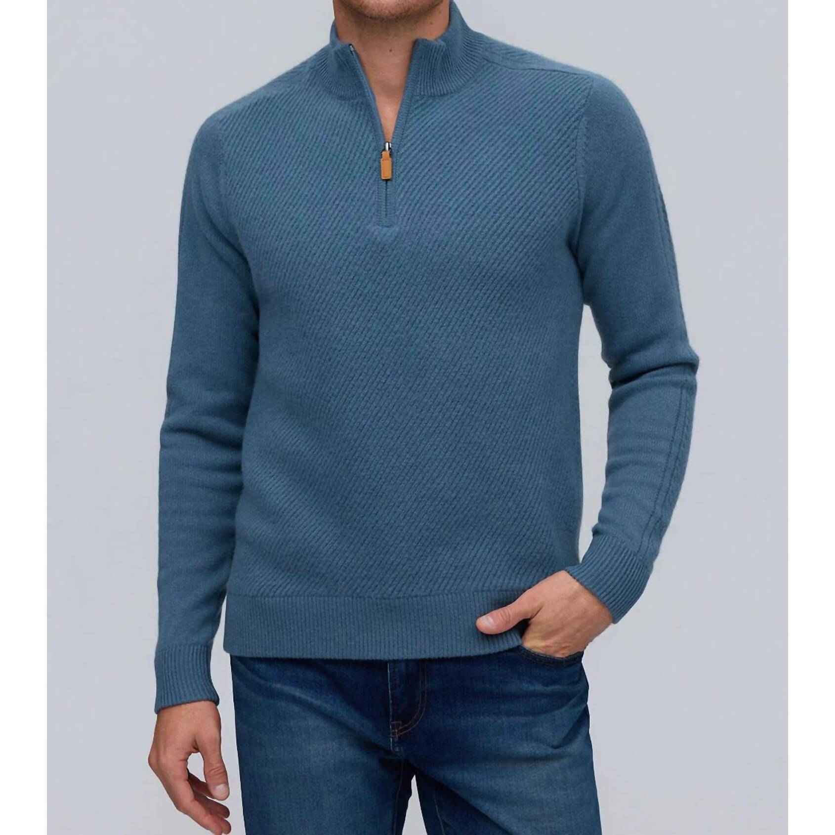 New Raffi Cashmere Quarter Zip Sweater In Lagoon